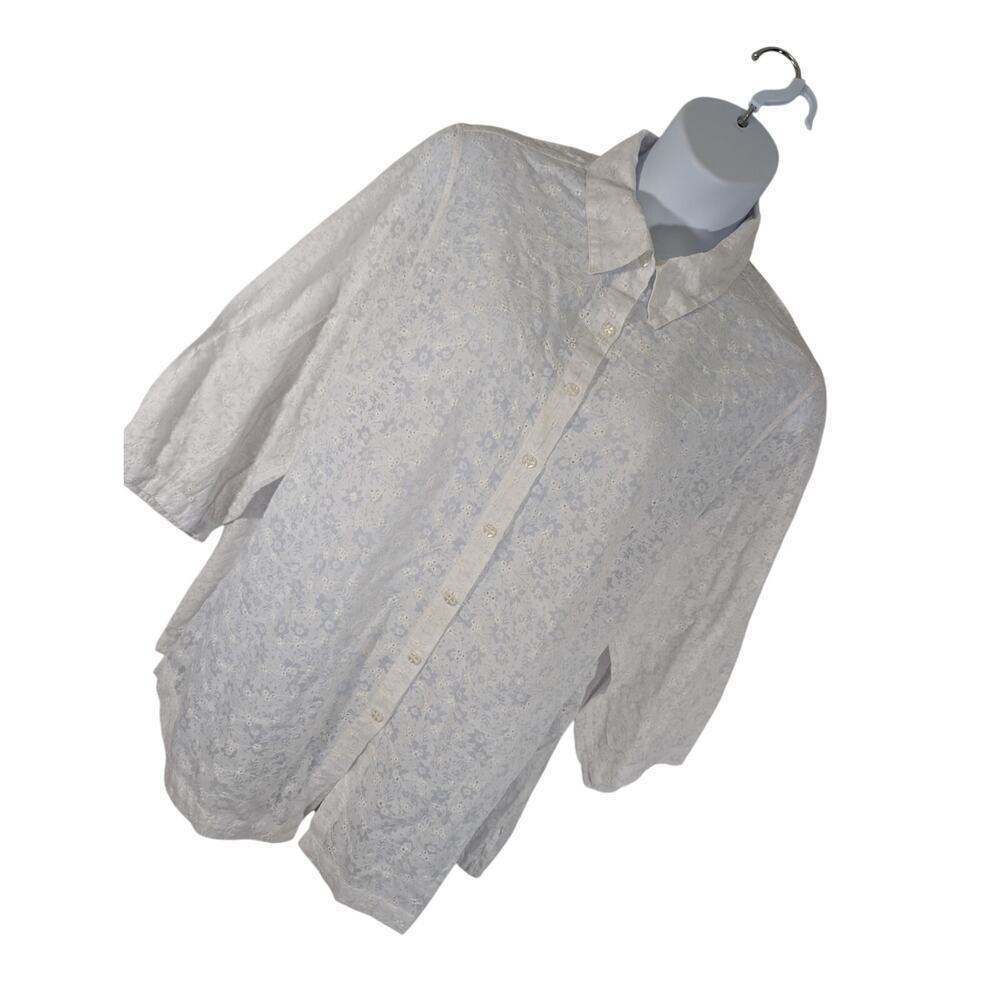 SAG HARBOR! PURE WHITE EYELET W/SHEET FLORAL & EMBROIDERY BLOUSE, TOP! SZ 2X